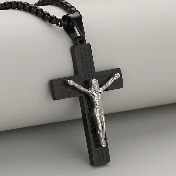 Men’s High-End Fashion Crucifix Pendant Jesus Cross Hot Sale Hip-Hop Style Gold Plated Stainless Steel Link