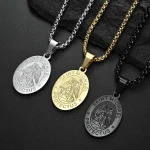 St Michael Archangel Print Pendant Necklace Stainless Steel Blake Oval Pendant Religious Cross Alloy Beads Religious Gift