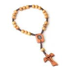 Wholesale Natural Wooden Cross Rosary Bracelet 8mm Pine Wood Beads Mary Rope Woven Easterewelry Type Bangles - Image 5