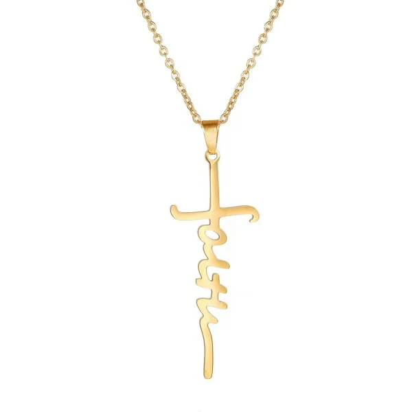 Cross Necklace Titanium Steel Stainless Steel Trendy Necklace Faith Pendant 4 Color Choices-Chain Type Jewelry Accessori