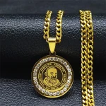 Mecrt Stainless Steel Zircon Father's Day Geometric Circle Round Medal Pendant Necklaces 18K Gold Plated/Silver Necklace Gifts
