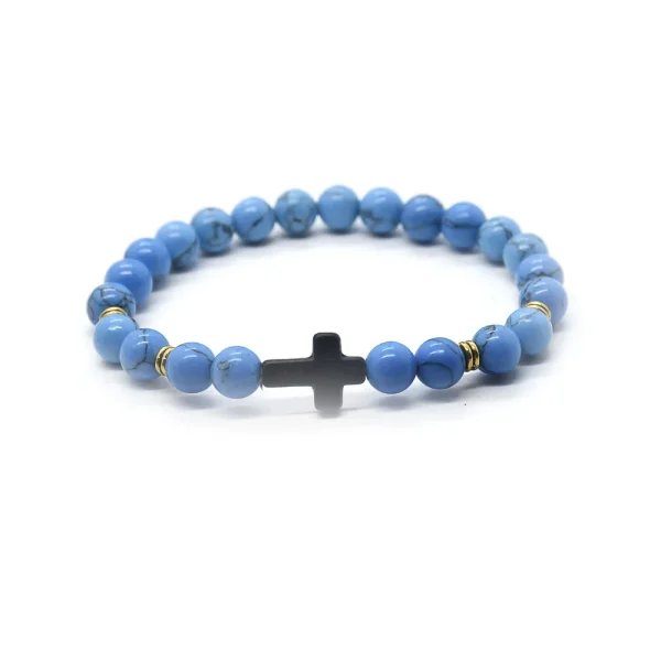 Religious Jewelry Natural Stone Cross Bracelet Stretch Semi-Precious Stone Bead Bracelet