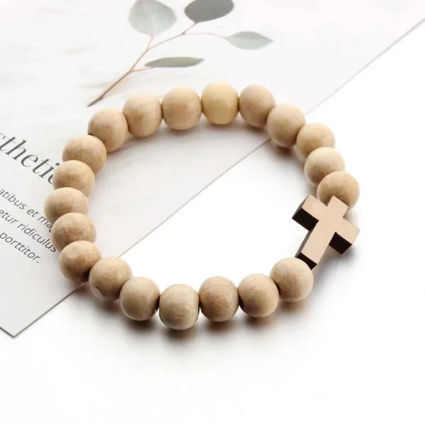 Religious Catholic Wood Rose Beaded Bracelets Men Women Orthodox Christ Jesus Cross Virgin Mary Pendant Bracelets