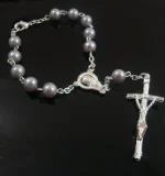 Wholesales Christian Jewelry Plastic Round Peal Glass Beads Rosary Crucifix Virgin Mary Pendant Rosary Bracelet - Image 3