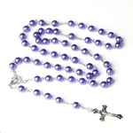 Catholic Cross Rosary Necklace Imitation Pearl 8MM Beads Easter Christian Sacrifice Gifts Church Prayer Jewelry Wholesale - Image 6