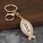 Jesus Keychain Pendant Geometric Metal Keychain Pendant with Full Diamonds and English Letters Fashion Design Key Accessory - Image 4