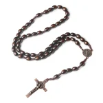 Vintage Religious Style Catholic Rosary Wooden Beads Cross Necklace with Jesus Saint Jewelry Easter Gift for Christianity Church - Image 6