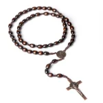 Catholic Rosary Beads Wooden Cross Necklace with 8x10mm Oval Beads Antique Bronze Plated Custom Rosaries for Prayer Gifts - Image 4