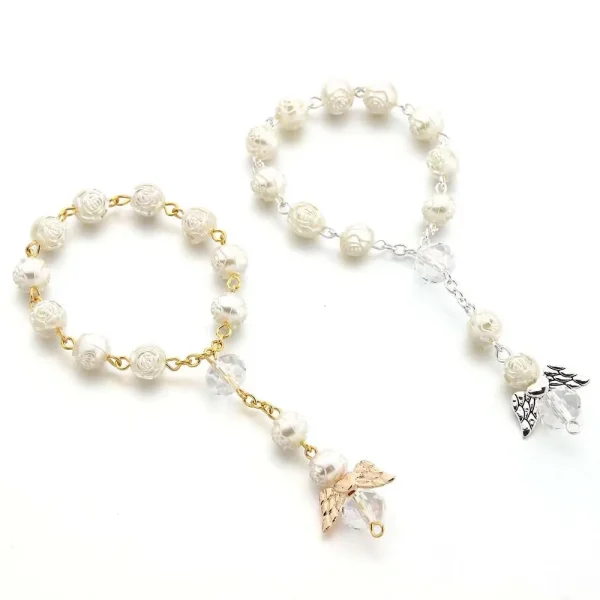 Angel Wing Bracelet Favor Acrylic Rosary Beads Mini Finger Rosaries for Baptism Favor Christening Favor Church Event