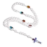 Catholic Prayer Beads Cross Necklaces White Textured Beads Plastic Christianity Catholic Rosary Textured Jewelry Wholesale - Image 2