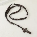 Handmade Natural Wood Beads Catholic Rosary Necklace Cross Jesus Pendant Religious Crucifix Jewelry Unisex Anniversary Wholesale - Image 6