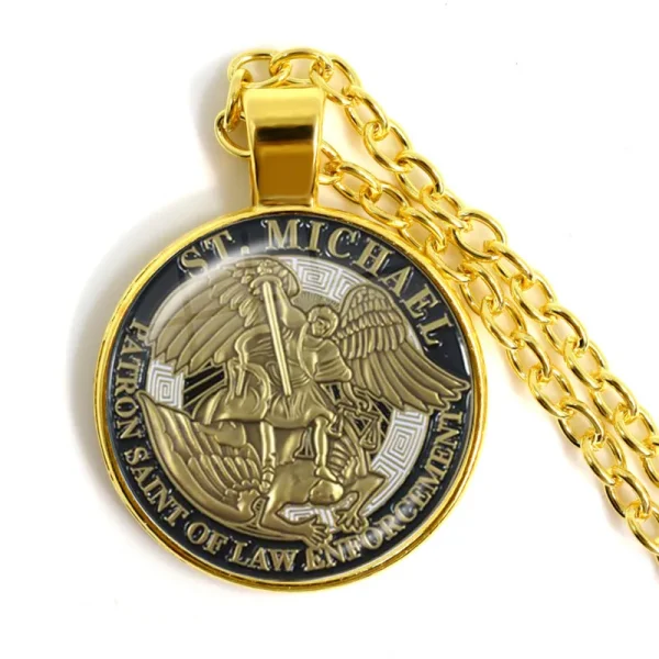 Hot Sale Archangel Saint Michael Catholicism Cross Pendant Necklace Link Chain Zinc Alloy Catholic Pendant Gift