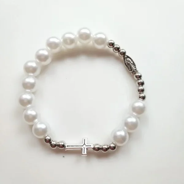 Custom Mix Color Pearl Beads Cross Bracelet Catholic Jewelry for Men and Women