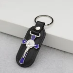 Catholic Cross Jesus Keychain Vintage Retro Metal Crucifix PU Combination Car Pendant Keychain Key Jewelry Pendant - Image 3