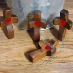 Polished Black Walnut Mini Wooden Cross Thumb Religious Sculpture Gift - Image 3