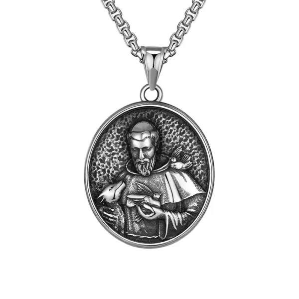 Mecrt St. Francis of Assisi Gothic Necklace for Men Our Lady Jesus Pendant with Bead Chain Necklaces Wholesale