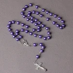 Catholic Rosary Prayer Beads Imitation Pearl Necklace Cross Baptismal Communion Rosary 8mm Christian Jesus Jewelry Church Gift - Image 4