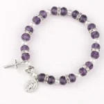 Religious Style Crystal Cross Bracelet Elastic Cord Glass Beaded Product Cross Virgin Mary Zinc Alloy Catholic Bracelet