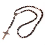 Catholic Rosary Beads Wooden Cross Necklace with 8x10mm Oval Beads Antique Bronze Plated Custom Rosaries for Prayer Gifts - Image 5
