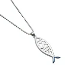 Stainless Steel Bamboo Chain Hip Hop Trendy Unisex Pendant Necklace with Hollow Fish English Letter and Jesus Name