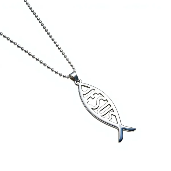 Stainless Steel Bamboo Chain Hip Hop Trendy Unisex Pendant Necklace with Hollow Fish English Letter and Jesus Name