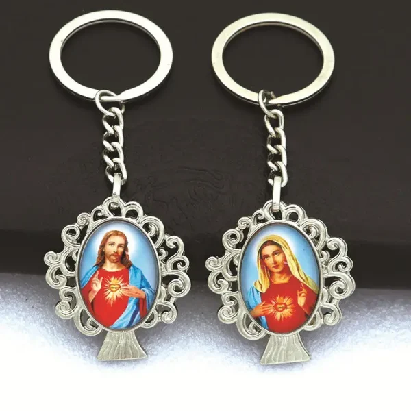 Catholic Religious Digital Photo Keychain Mini Alloy Metal with Cartoon Design for Car and Pendant Accessories