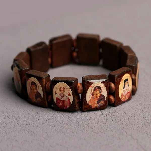 Colored Natural Wooden Prayer Bead for Rosary Bracelet Religious Eastern Orthodox Icon Cross Jewelry