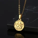 Mecrt Stainless Steel Little Angel Relief Medal Catholic Saint Benedict Fashion Pendant Golden Religious Belief Necklaces - Image 2