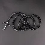 Mecrt Religious Black Onyx African Turquoise Hematite Tiger Eye Stone Pray Beads Blessing Christian Cross Necklace - Image 4