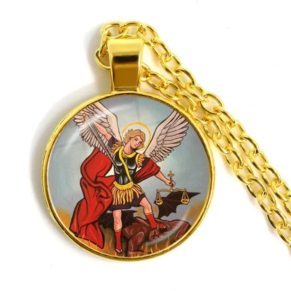 Hot Sale Archangel Saint Michael Catholicism Cross Pendant Necklace Link Chain Zinc Alloy Catholic Pendant Gift