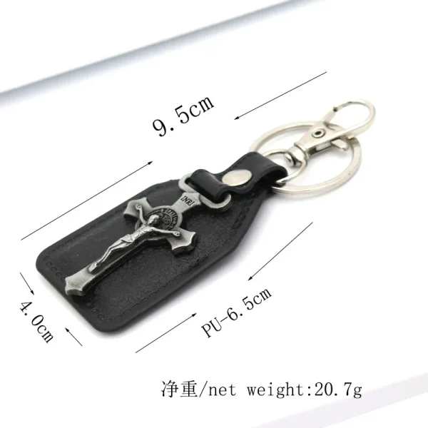Catholic Cross Jesus Keychain Vintage Retro Metal Crucifix PU Combination Car Pendant Keychain Key Jewelry Pendant