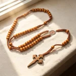 Catholic Cord Rosary, Wooden Beads Rosary Celtic Cross 5 Decade Prayer Rosary Cord Christian Religious Celtic Wooden Cross Rosary - Image 3