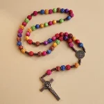 Hand Woven Catholic Rosary Wholesale, 10mm Multi-Color Rose Plastic Beads Religious Prayer Necklace with Saint Benedict Cross - Image 5