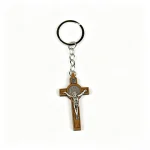 Wood Catholic Crucifix Keychain with Jesus INRI, Wooden Religious Cross Pendant Gift - Image 2