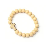 New natural wooden bead cross bracelet, brown wooden cross pendant, retro rosary bracelet. - Image 4