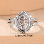 Retro copper silver cross hollow lace ring simple personality exaggerated platinum bottom ring - Image 3