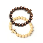New natural wooden bead cross bracelet, brown wooden cross pendant, retro rosary bracelet. - Image 2
