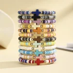 Wholesale Bohemian Turquoise Cross Beaded Stretch Bracelet Acrylic Resin Lucite Elastic Adjustable Unisex - Image 2