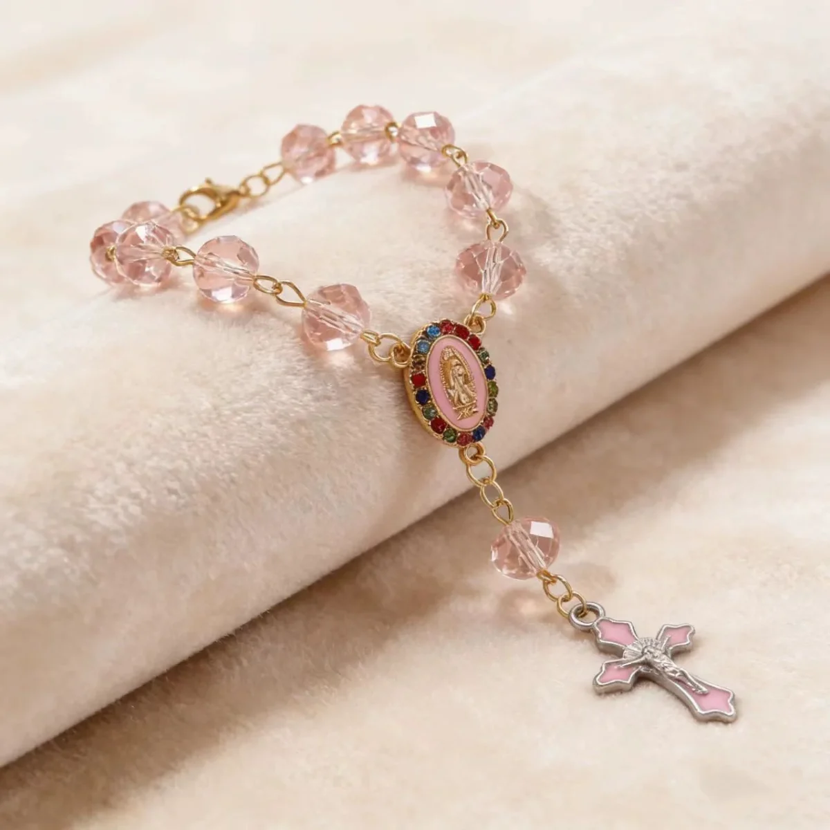 Wholesale Catholic rosary bracelet ornaments made of glass and crystal, pendants and gifts themed on the Virgin Mary Jesus cross - Image 2