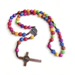 Hand Woven Catholic Rosary Wholesale, 10mm Multi-Color Rose Plastic Beads Religious Prayer Necklace with Saint Benedict Cross - Image 4