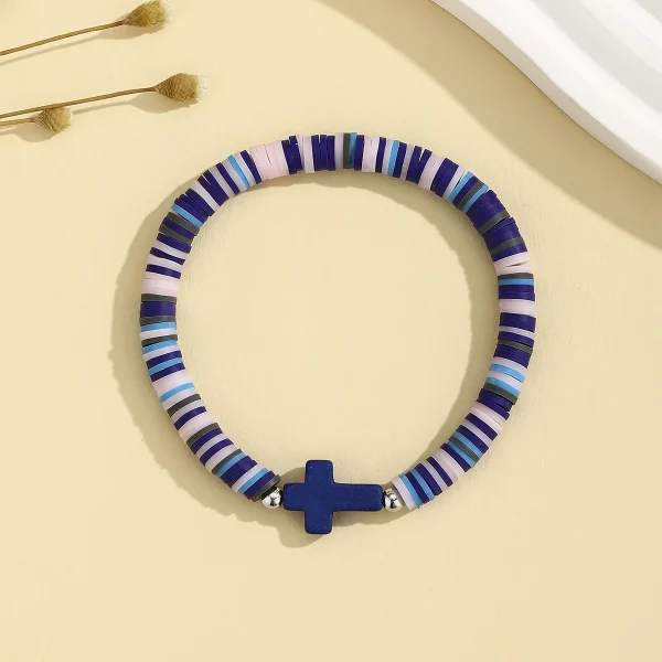 Wholesale Bohemian Turquoise Cross Beaded Stretch Bracelet Acrylic Resin Lucite Elastic Adjustable Unisex