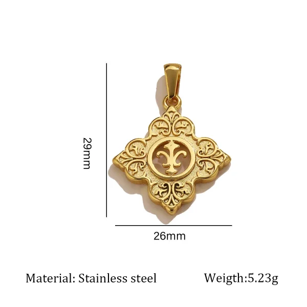 Wholesale Stainless Steel Rhinestone Pendant Gold Plated Vintage Cross Carved DIY Jewelry Accessories