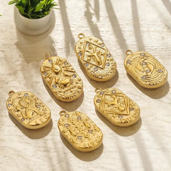 Wholesale Stainless Steel 18K Gold Plated Zodiac Pendants DIY Jewelry Accessories Unisex