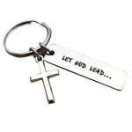 Wholesale Zinc Alloy Cross Keychain Engraved LET GOD LEAD Religious Bag Charm - Image 5