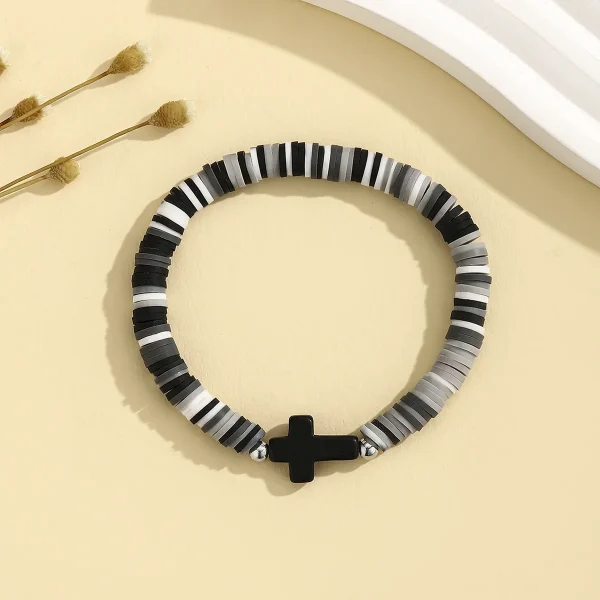 Wholesale Bohemian Turquoise Cross Beaded Stretch Bracelet Acrylic Resin Lucite Elastic Adjustable Unisex