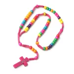 Catholic Colorful Wood Rosary Necklace Religious Jesus Pendant Beads Religious Jewelry Wholesale - Image 3