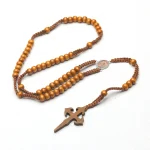 Catholic Cord Rosary, Wooden Beads Rosary Celtic Cross 5 Decade Prayer Rosary Cord Christian Religious Celtic Wooden Cross Rosary - Image 2