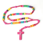 Catholic Colorful Wood Rosary Necklace Religious Jesus Pendant Beads Religious Jewelry Wholesale - Image 5