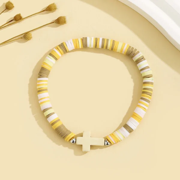 Wholesale Bohemian Turquoise Cross Beaded Stretch Bracelet Acrylic Resin Lucite Elastic Adjustable Unisex
