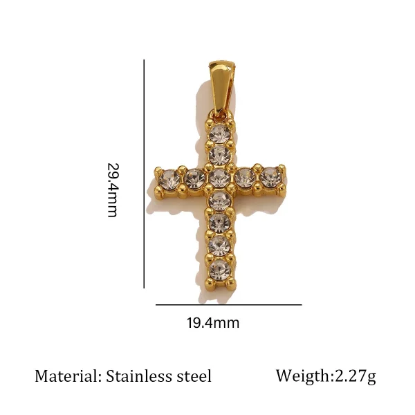 Wholesale Stainless Steel Rhinestone Pendant Gold Plated Vintage Cross Carved DIY Jewelry Accessories